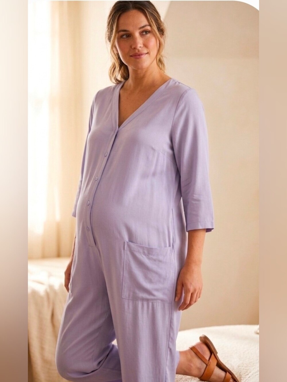 Maternity Light Lavender Button-Front Jumpsuit with Pockets NWT S